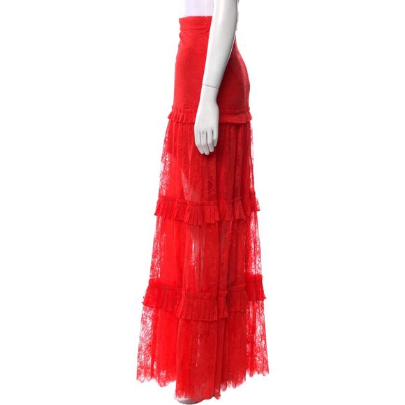 Alexis Yedda Tiered Pleated Chantilly Lace Maxi Skirt Red - Picture 4 of 5